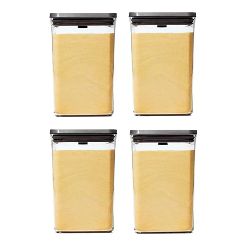 OXO Steel Big Square Airtight Food Storage Containers - |4 Qt (Pack of 4) for Flour, Sugar and More, Grey