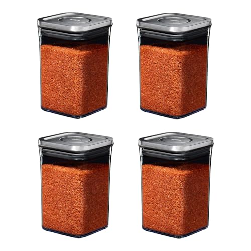 OXO Steel Small Square POP Container - Airtight Food Storage for Brown Sugar, Tea, and Grey (Pack of 4) - 1.1 Qt/1 L