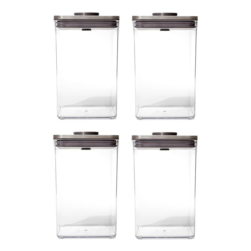 OXO Steel Big Square Airtight Food Storage Containers - |4 Qt (Pack of 4) for Flour, Sugar and More, Grey