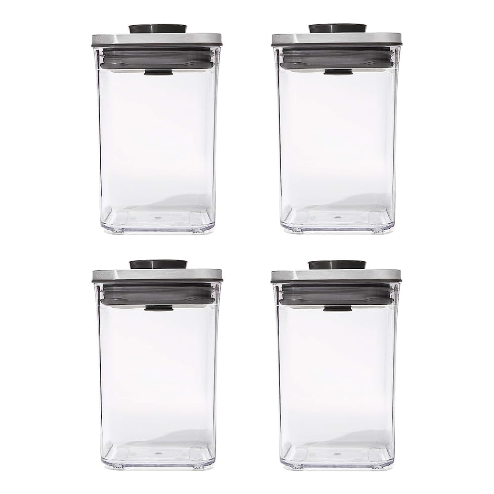 OXO Steel Small Square POP Container - Airtight Food Storage for Brown Sugar, Tea, and Grey (Pack of 4) - 1.1 Qt/1 L