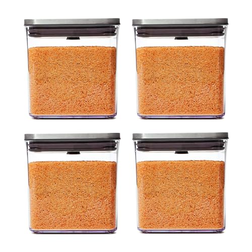 OXO Steel Big Short Square Airtight Food Storage Containers - |8 Qt (Pack of 4) for Cereal, Grains & More, Grey